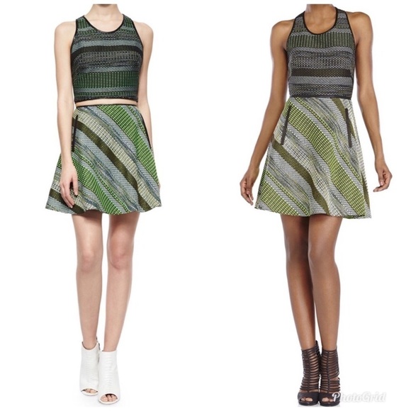 Andrew Marc Convertible Stripe Tweed Green Dress - Picture 1 of 8